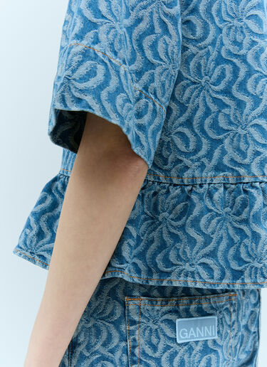 Jacquard Denim Flounce Tie Blouse GANNI Jacquard Denim Flounce Tie Blouse Blue gan0255017