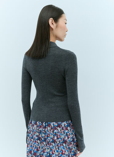 Ribbed Merino Polo Sweater GANNI Ribbed Merino Polo Sweater Grey gan0255031