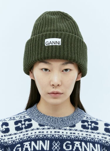 로고 패치 비니 햇 GANNI 로고 패치 비니 햇 그린 gan0255068