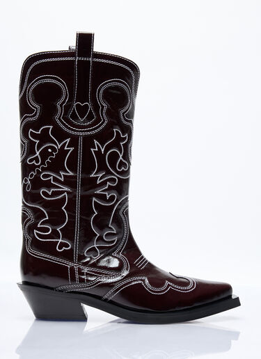 Mid Shaft Embroidered Western Boots GANNI Mid Shaft Embroidered Western Boots Burgundy gan0256058