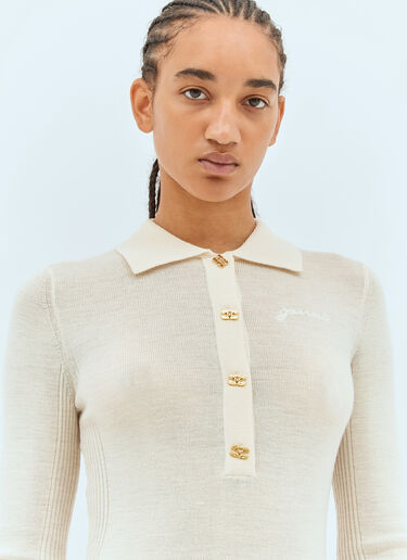 Ganni Wool Polo Shirt Beige gan0258001