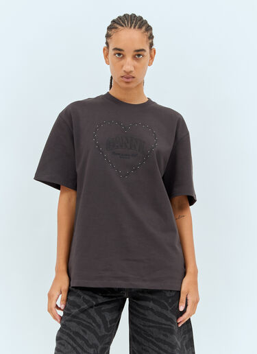 Ganni Drop Shoulder Heart T-Shirt Grey gan0258011