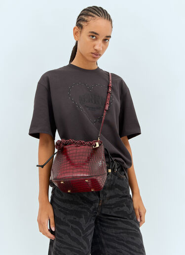 Ganni Bou Croc Embossed Bucket Bag Burgundy gan0258066
