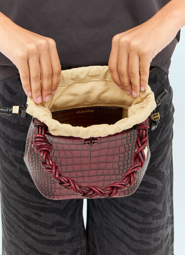 Ganni Bou Croc Embossed Bucket Bag Burgundy gan0258066