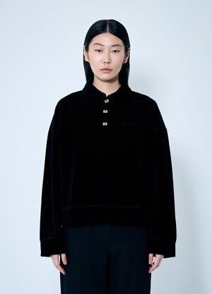 GANNI ヘビーベロア素材のポロシャツ。 ブラック gan0259038
