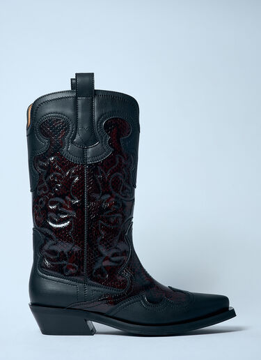 GANNI Mid Shaft Embroidered Western Boots Burgundy gan0259055