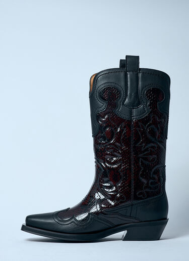 Mid Shaft Embroidered Western Boots GANNI Mid Shaft Embroidered Western Boots Burgundy gan0259055