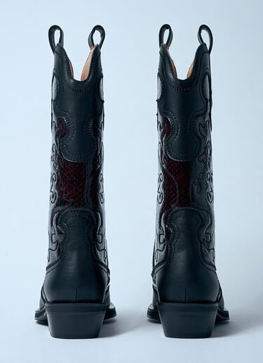 GANNI Mid Shaft Embroidered Western Boots Burgundy gan0259055