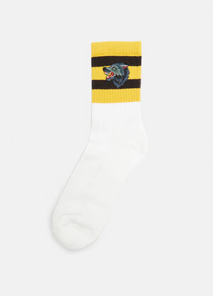 Gucci Wolf Embroidered Striped Socks White guc0131083