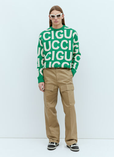 와이드 레그 면 카고 팬츠 Gucci 와이드 레그 면 카고 팬츠 베이지 guc0155038