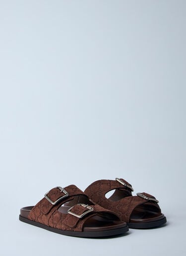 Gucci 徽标压花皮革拖鞋  棕色 guc0159063