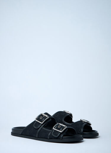 GG Slide Sandals With Buckles Gucci GG Slide Sandals With Buckles Black guc0161045