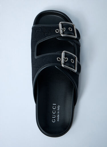 GG Slide Sandals With Buckles Gucci GG Slide Sandals With Buckles Black guc0161045