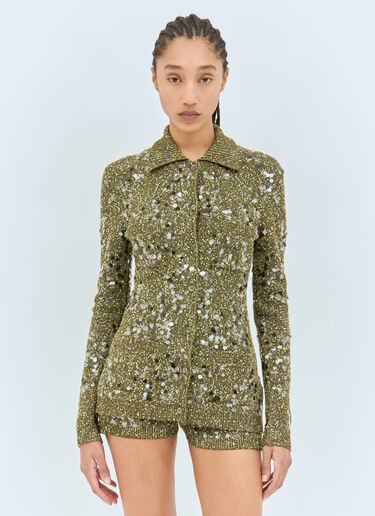 Tweed Blend Polo Cardigan Gucci Tweed Blend Polo Cardigan Green guc0258004