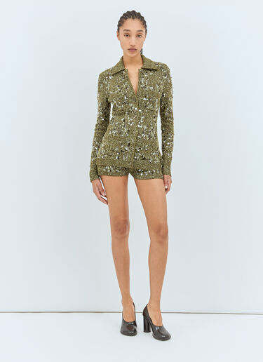 Gucci Tweed Blend Polo Cardigan Green guc0258004