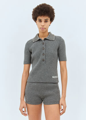 Gucci 罗纹羊毛 Polo 衫  灰色 guc0258005
