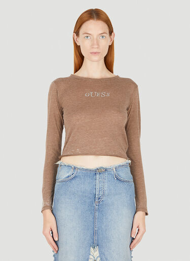 Guess USA 로고 롱 슬리브 T-셔츠 브라운 gue0250015