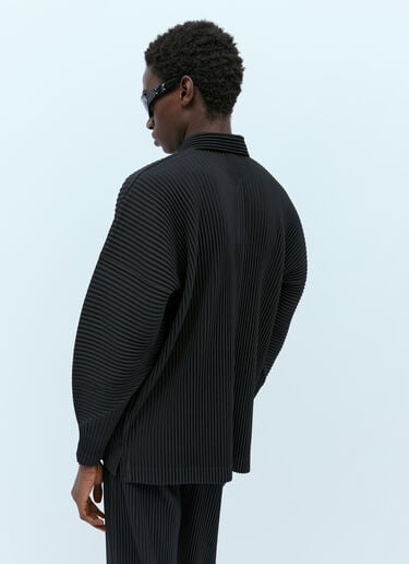 Homme Plissé Issey Miyake MC August Pleated Knit Polo Shirt Black hmp0154006