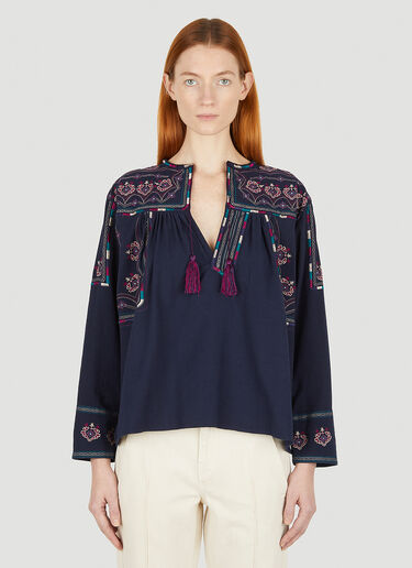 트레야 자수 태슬 디테일 탑 Isabel Marant Étoile 트레야 자수 태슬 디테일 탑 블루 ibe0247017
