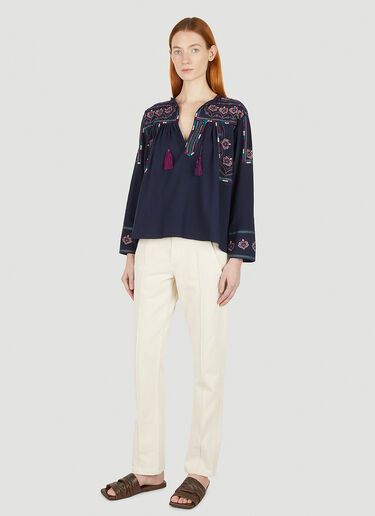 Isabel Marant Étoile 트레야 자수 태슬 디테일 탑 블루 ibe0247017