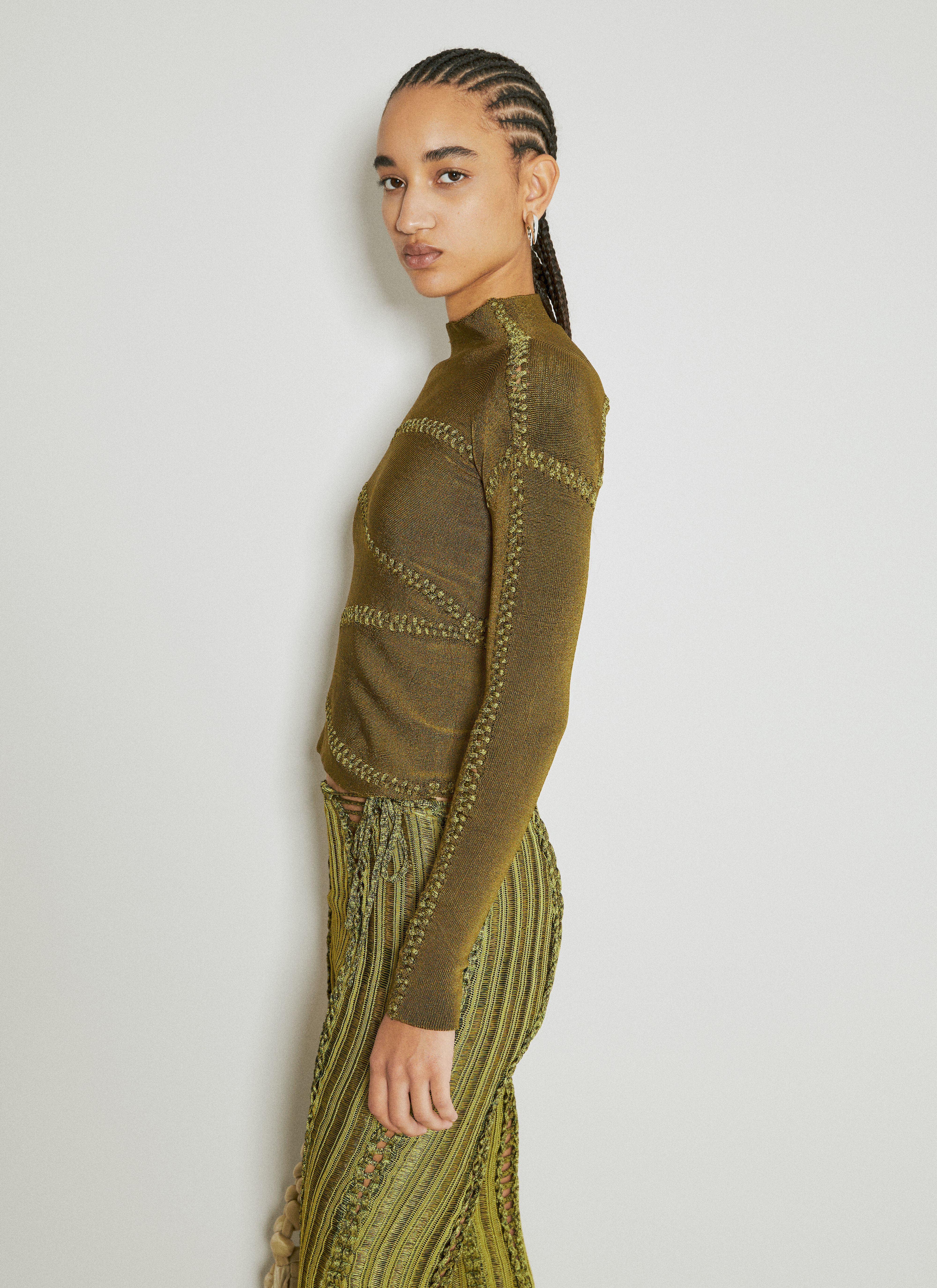 Isa Boulder Women's' Jigsaw High Neck Knit Top in Green | LN-CC®