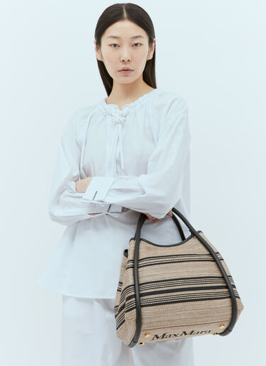 Max Mara 자카드 라피아 효과 마린 핸드백 베이지 max0256039