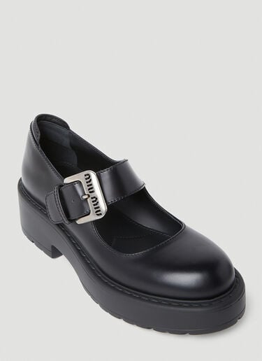 徽标搭扣 Mary Jane 厚底鞋 Miu Miu 徽标搭扣 Mary Jane 厚底鞋 黑 miu0250050