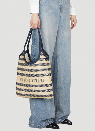스트라이프 로고 토트백 Miu Miu 스트라이프 로고 토트백 Blue miu0252043
