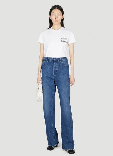 Embellished Logo T-Shirt Miu Miu Embellished Logo T-Shirt White miu0252067