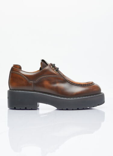 Laced Fumé Leather Shoes Miu Miu Laced Fumé Leather Shoes Brown miu0254034
