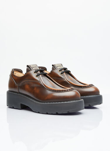 Laced Fumé Leather Shoes Miu Miu Laced Fumé Leather Shoes Brown miu0254034