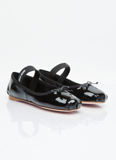 Miu Miu 페이턴트 가죽 발레리나 플랫 블랙 miu0254035