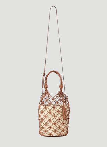 Miu Miu Leather Mesh And Straw Bucket Bag Natural miu0254072