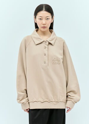 Miu Miu 로고 패치 폴로 맨투맨 베이지 miu0255003