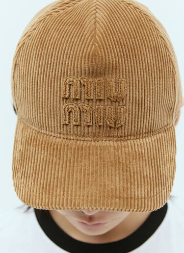 Miu Miu Embossed Logo Velvet Baseball Cap Camel miu0255024