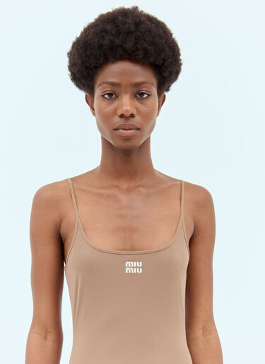 Logo Applique Stretch-Jersey Dress Miu Miu Logo Applique Stretch-Jersey Dress Brown miu0257007