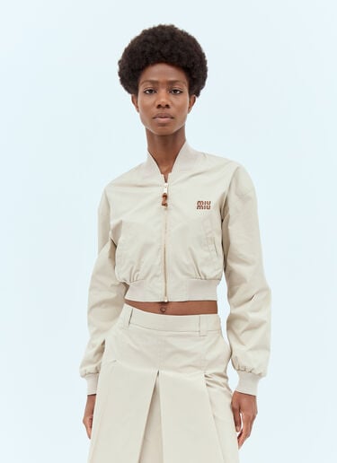 Panama Cotton Bomber Jacket Miu Miu Panama Cotton Bomber Jacket Beige miu0257013