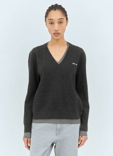 Logo Emboidery Sweater Miu Miu Logo Emboidery Sweater Grey miu0258077