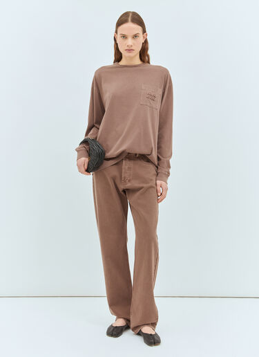 Miu Miu Long-Sleeve Logo T-Shirt Brown miu0259012