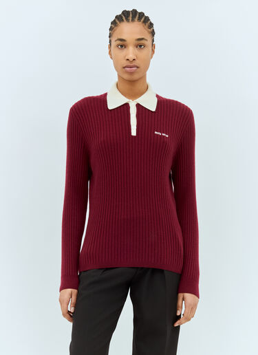 Miu Miu Ribbed Cashmere Polo Shirt Burgundy miu0259016