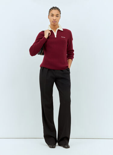 Miu Miu Ribbed Cashmere Polo Shirt Burgundy miu0259016