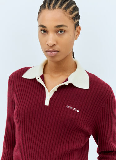 Miu Miu Ribbed Cashmere Polo Shirt Burgundy miu0259016