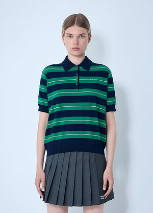 Miu Miu Striped Logo Motif Polo Shirt Blue miu0261003