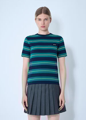 Miu Miu Striped Logo Motif T-Shirt Pink miu0261007