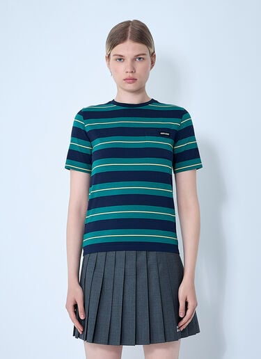 Striped Logo Motif T-Shirt Miu Miu Striped Logo Motif T-Shirt Pink miu0261007