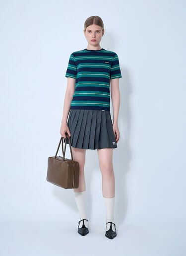 Striped Logo Motif T-Shirt Miu Miu Striped Logo Motif T-Shirt Pink miu0261007