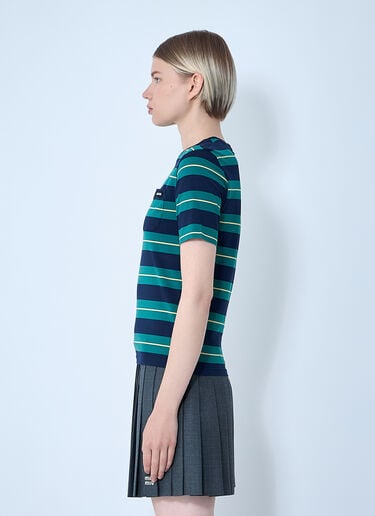 Striped Logo Motif T-Shirt Miu Miu Striped Logo Motif T-Shirt Pink miu0261007