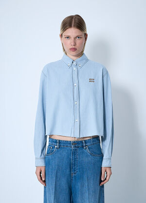 Miu Miu Striped Logo Motif Shirt Denim miu0261014