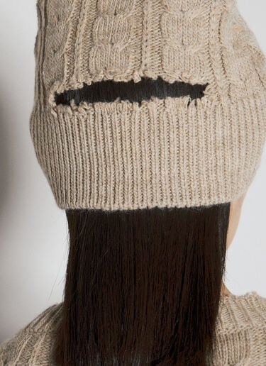 MM6 Maison Margiela Cable-Knit Beanie Hat Beige mmm0254026
