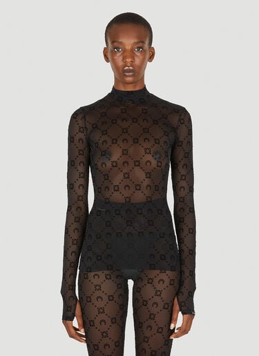 Flocked Mesh Long Sleeve Top Marine Serre Flocked Mesh Long Sleeve Top Black mrs0252027
